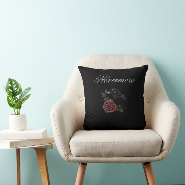 "Nevermore Raven Rose Pillow."  Cushion (Chair)
