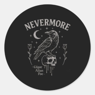 Nevermore Raven Skull Art, Gothic Edgar Allan Poe  Classic Round Sticker