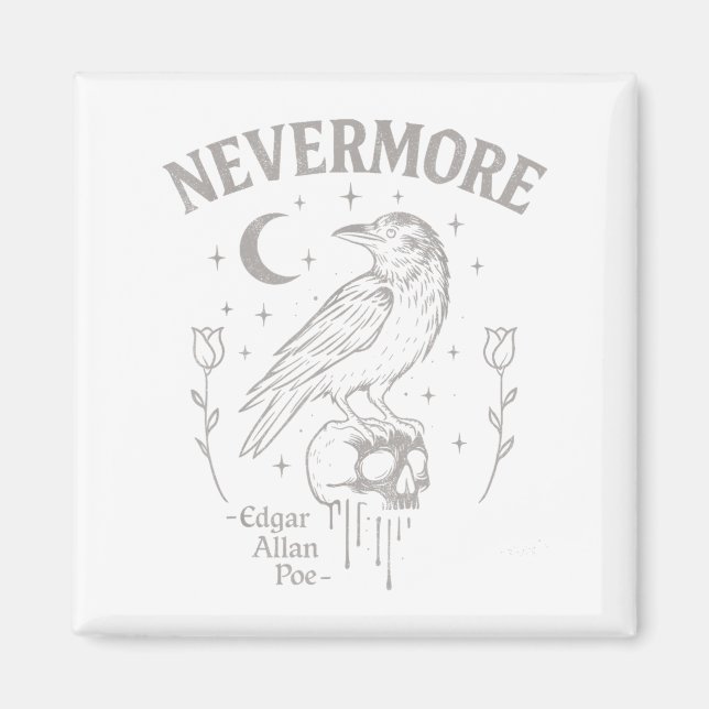 Nevermore Raven Skull Art, Gothic Edgar Allan Poe  Magnet (Front)