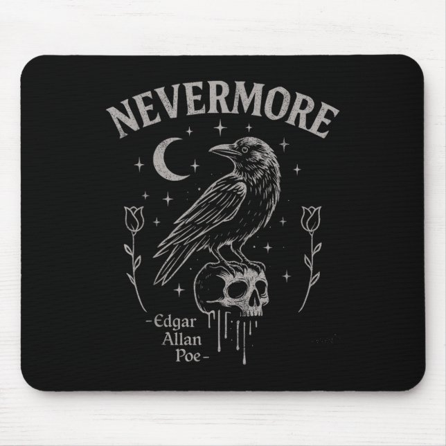 Nevermore Raven Skull Art, Gothic Edgar Allan Poe  Mouse Pad (Front)