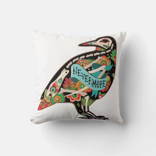 Nevermore Sugar Skull Raven Pillow (Front)