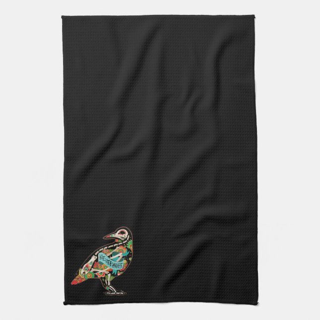 Nevermore Sugar Skull Raven Tea Towel (Vertical)