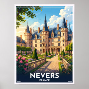 Nevers France Château Vintage Travel Poster
