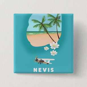 Nevis Caribbean island Illustrated map. 15 Cm Square Badge
