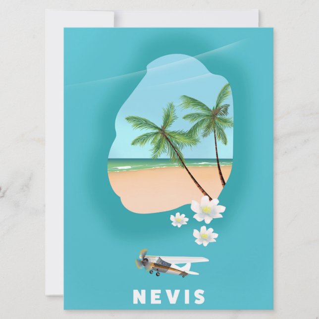 Nevis Caribbean island Illustrated map. Invitation (Front)
