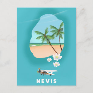 Nevis Caribbean island Illustrated map. Postcard