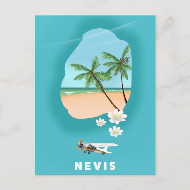 Nevis Caribbean island Illustrated map. Postcard (Front)