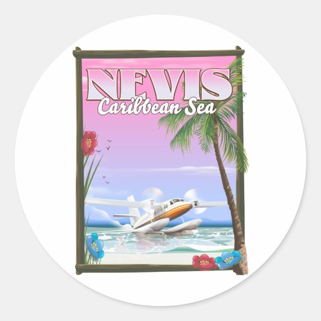 Nevis Holiday poster. Card Classic Round Sticker (Front)