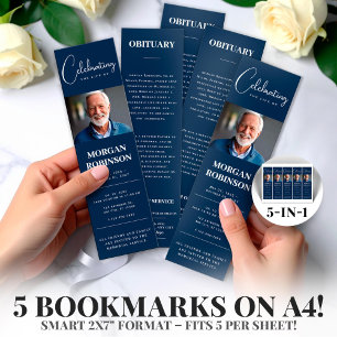 Nevy Blue Foto 2x7" DIY Funeral Bookmark Template