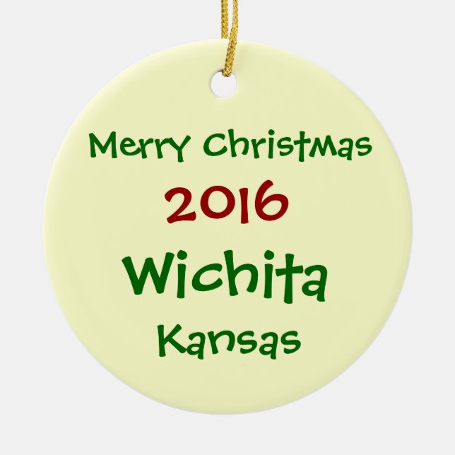 NEW 2016 WICHITA KANSAS MERRY CHRISTMAS ORNAMENT (Front)