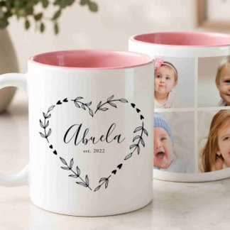 New Abuela Year Est. Four Photo Collage Two-Tone Coffee Mug