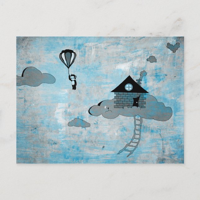 new address announcement : monkey in the clouds postcard (Front)