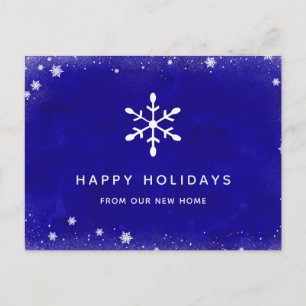 New Address at Christmas Blue Watercolor and Snow Holiday Postcard