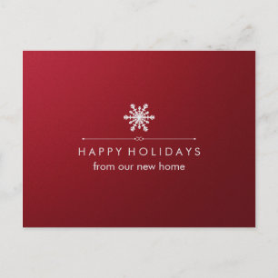 New Address at Christmas Red and Silver Snowflake Holiday Postcard