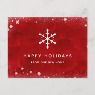 New Address at Christmas Red Watercolor and Snow Holiday Postcard