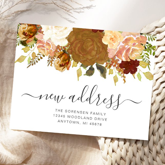 New Address Autumn Floral Moving Announcement Postcard (Creator Uploaded)