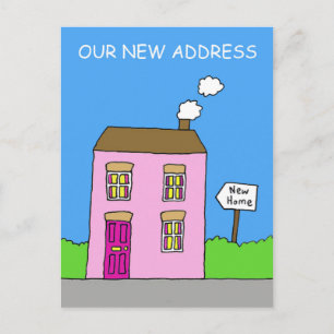 New Address Cartoon House Humour Announcement Postcard