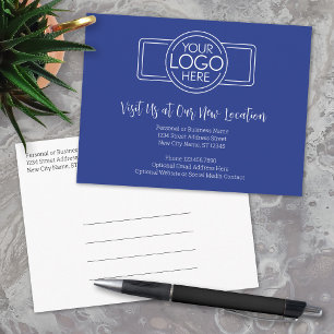 New Address Change with Business Logo Blue Announcement Postcard
