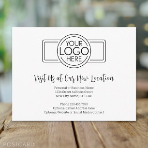 New Address Change with Business Logo White Announcement Postcard