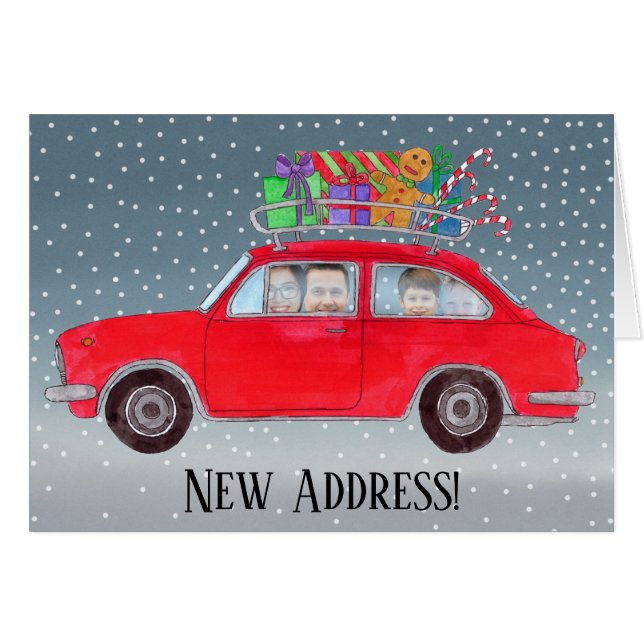 New Address Christmas car customisable photo card (Front Horizontal)