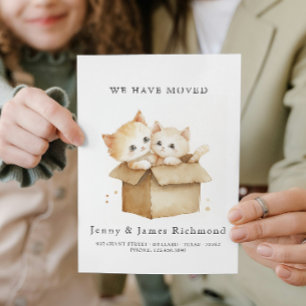 New Address Cute Cats in Carboard Box Announcement