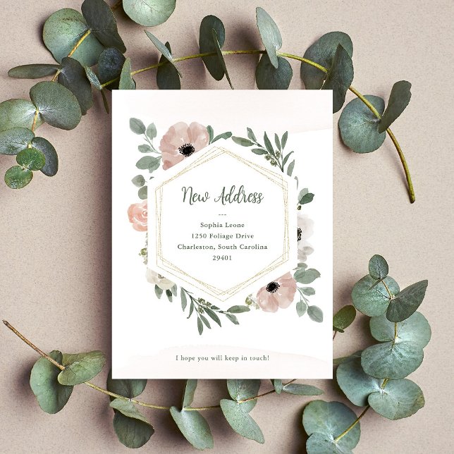 New Address | Dusty Peach Flowers and Greenery Postcard (Creator Uploaded)