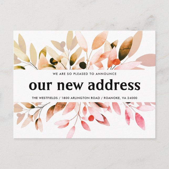 New Address Fall Colours Floral Moving Announcement Postcard (Front)