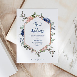 New Address Floral Geometric Moving Announcement Postcard