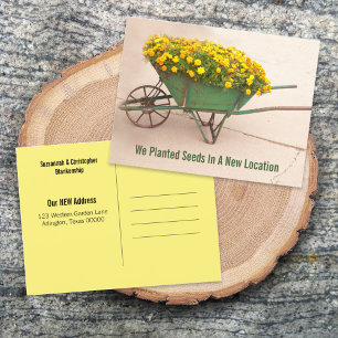 New Address Flowers Vintage Wheelbarrow Template Postcard