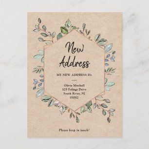New Address Geo Foliage Kraft Moving Announcement Postcard