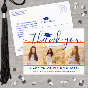 New Address Graduation Thank You Orange and Blue Postcard