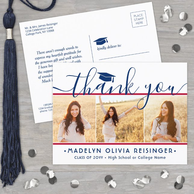 New Address Graduation Thank You Red White & Blue Postcard (Creator Uploaded)