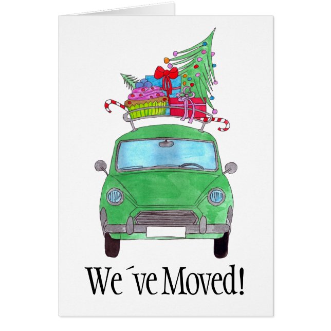 New Address Green Car Christmas Gifts Watercolor (Front)