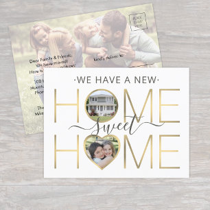 New Address Home Sweet Home White & Gold 3 Photo Announcement Postcard