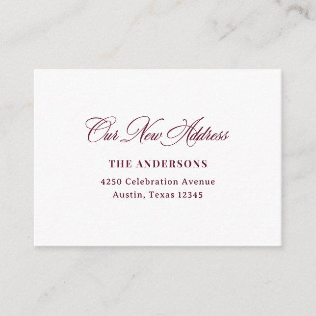 New Address Insert | Classic Burgundy Calligraphy (Front)