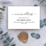 New Address Insert | Simple Script<br><div class="desc">These change of address cards are the perfect size to tuck into your wedding thank you cards or any type of correspondence. They feature the words "our new address" in trendy,  modern black script and text on a simple white background.</div>