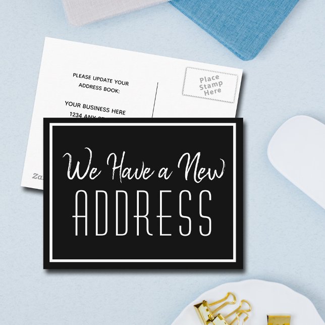 New Address Minimalist Black White Business Announcement Postcard (Creator Uploaded)