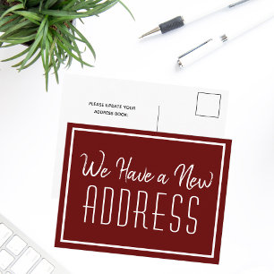 New Address Minimalist Red White Business Moving Announcement Postcard