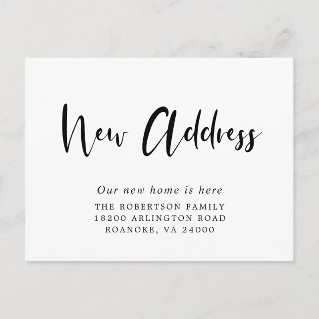 New Address Modern Calligraphy Moving Announcement Postcard (Front)
