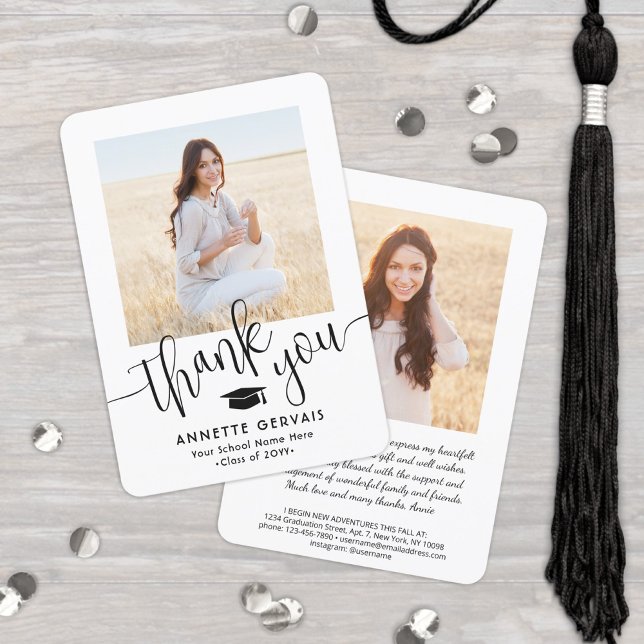 New Address Modern Trendy Script Graduation Photo Thank You Card (Creator Uploaded)