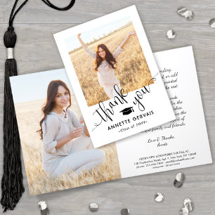 New Address Modern Trendy Script Graduation Photo Thank You Card