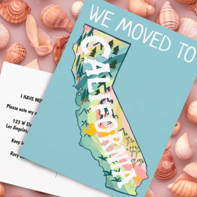 NEW ADDRESS Move California State Illustrated Map Postcard (California illustrated map moving change of address postcard - customize with your own text)