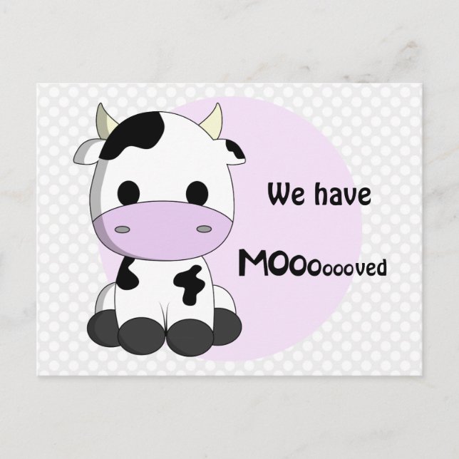 New address - moving cute cow notice postcard (Front)