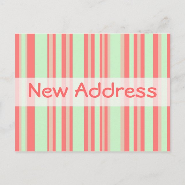 New Address orange green stripes Announcement Postcard (Front)