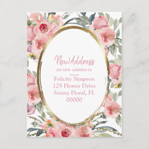 New Address Pink Floral Geometric Moving Notice Postcard
