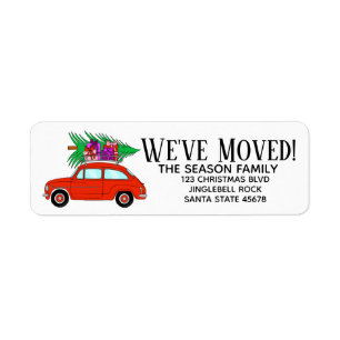 New Address Red Car with Christmas Gifts Label