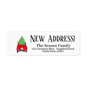 New Address Red Car with Christmas tree