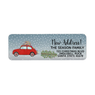 New Address Red Fiat 500 Christmas tree Label