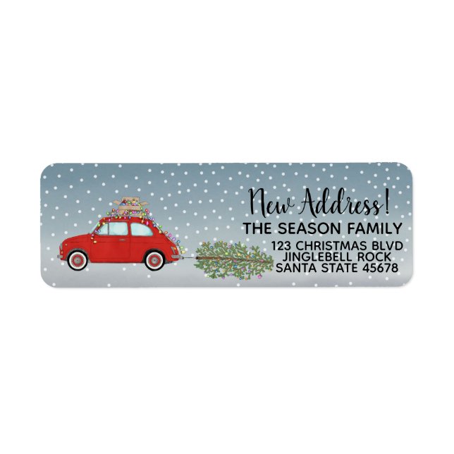 New Address Red Fiat 500 Christmas tree Label (Front)