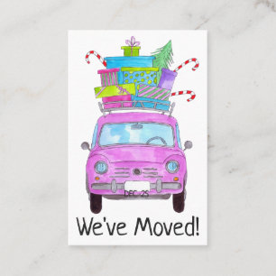 New Address retro Fiat 500 with Christmas Gifts Business Card